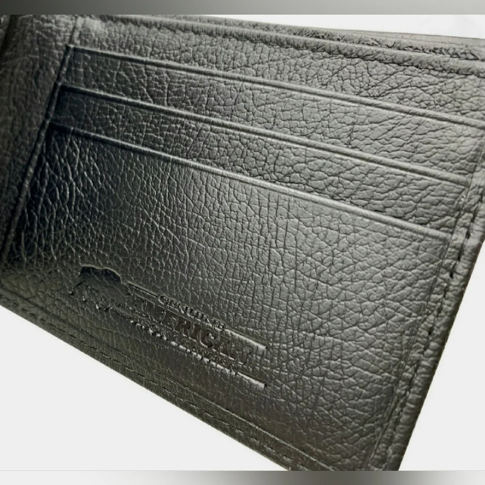 NWT George Men's Genuine American Bison Leather Black Bi-fold Wallet - Picture 5 of 6